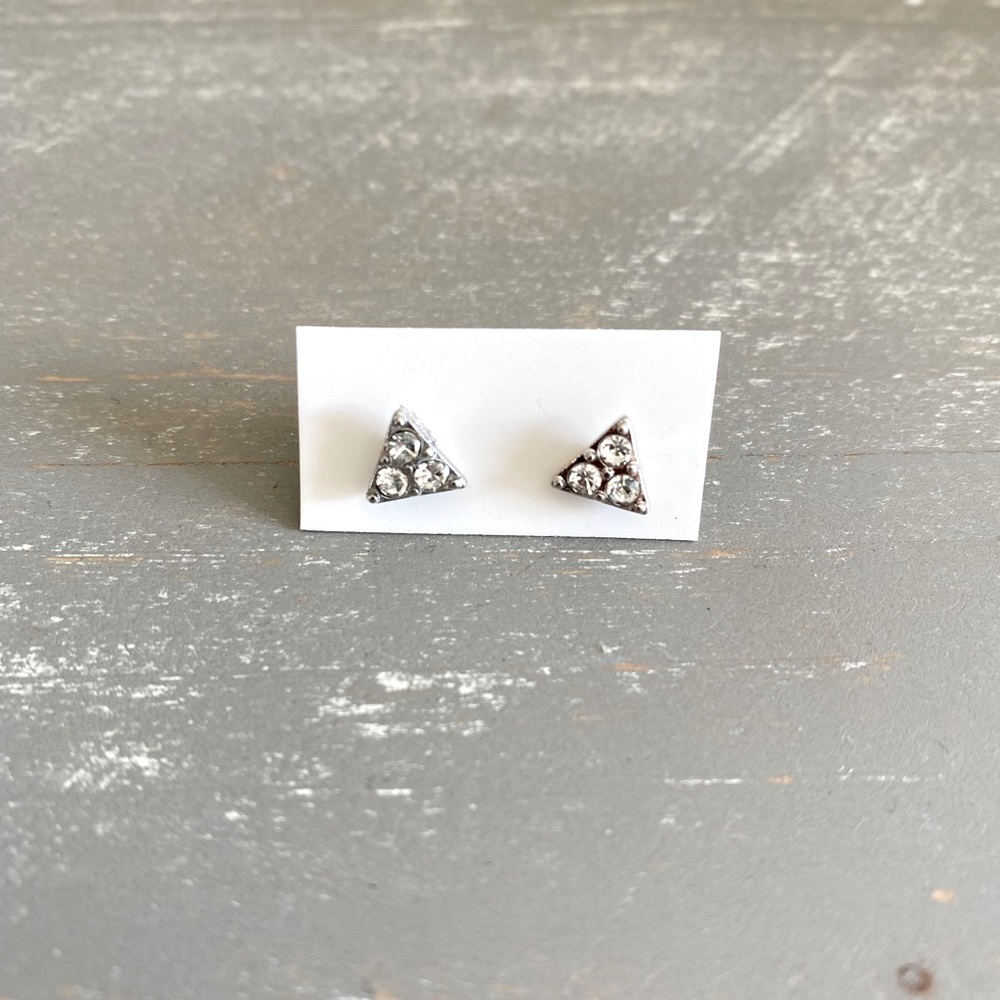 Steve Madden Silver Crystal Triangle Stud Earrings NWT